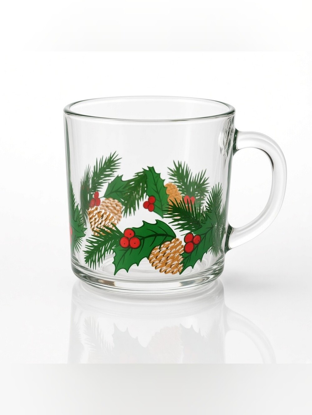 Vintage Libbey Christmas Holly Berry Glass Coffee Mug 10 oz